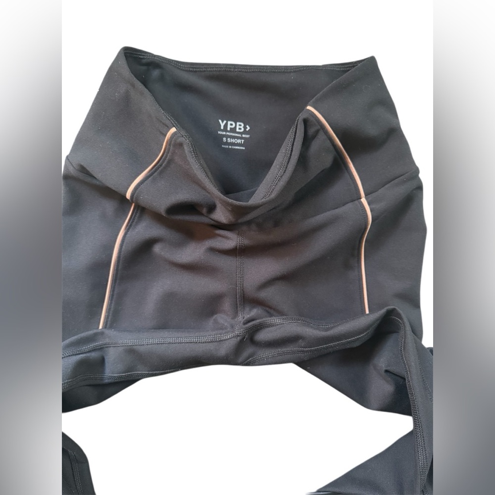 YFB Black Leggings with Tan Piping Women's Athletic Leggings Athleisure Size S - Picture 2 of 3